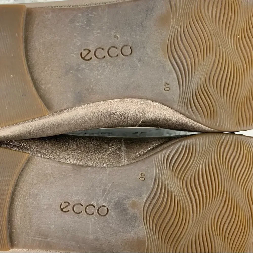 Ecco Metallic Silver Gold Leather Floral Ballet Slip On Flats 40